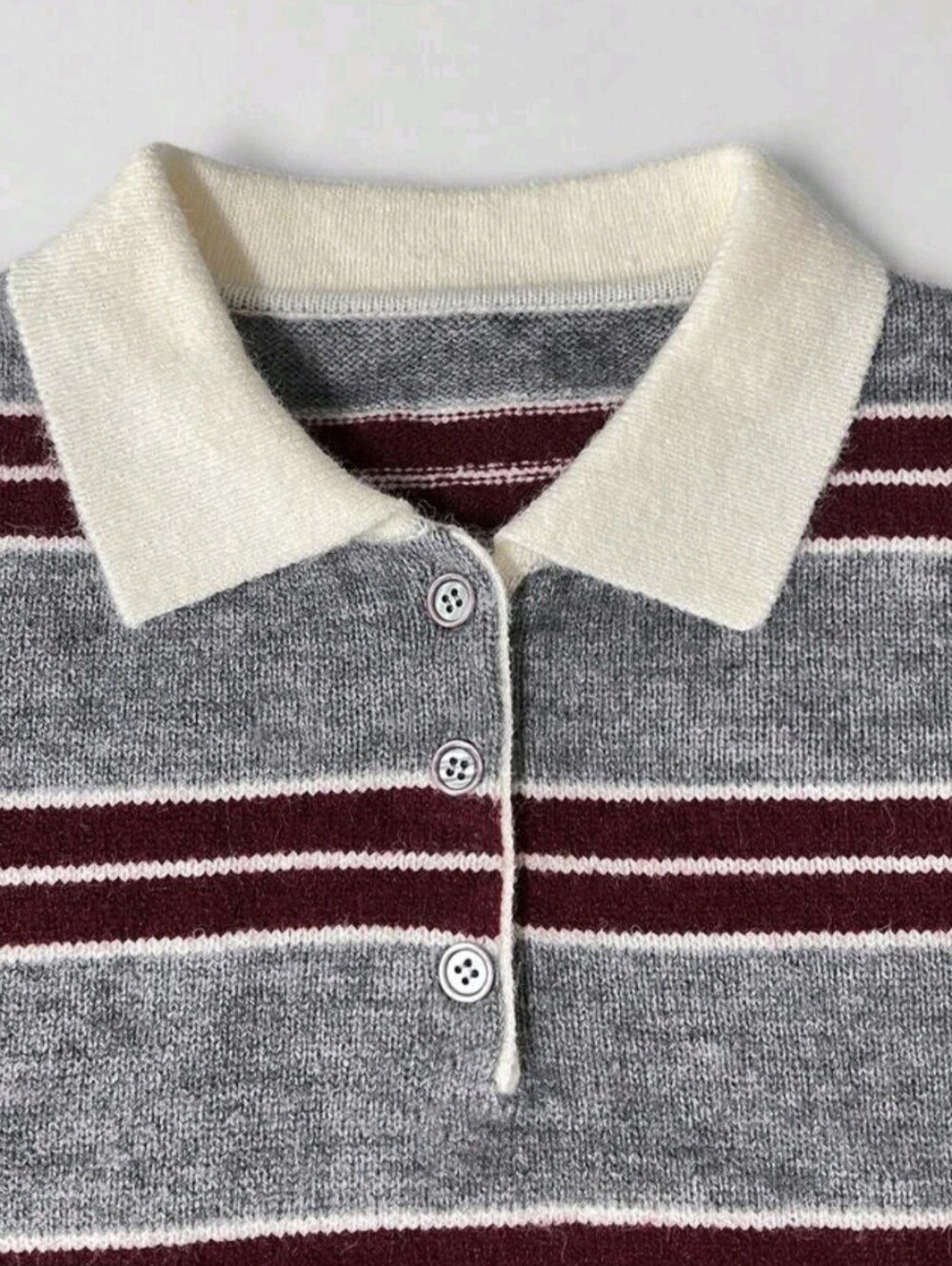Women's Loose Oversized Striped Collared Casual Knit Pullover, American College - Picture 6 of 7